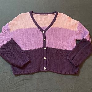 Crochet Bubble Sleeve Striped Cardigan Striped 2XL